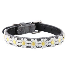Adjustable Pet Dog Collar with Bow Tie - PU Leather, Embroidered, Soft, for Small Dogs