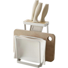 Soporte metálico universal para cuchillos, ideal para armarios de cocina y como organizador de tablas de cortar con ranuras de ventilación.