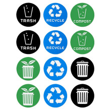 Mülltrennungs- und Recyclingaufkleber, 12 Stück, 10 x 10 cm, PVC, für Mülltonnen, Wände und Fenster