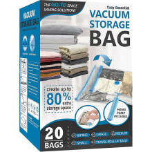 Bolsas de almacenamiento al vacío, paquete de 20 unidades, bolsas que ahorran espacio para ropa y mantas con bomba manual.