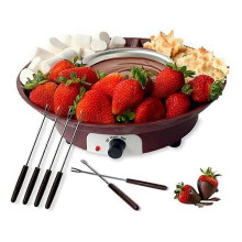 Electric Fondue Pot Set, 110V US Plug, Brown, With 4 Forks, Removable Bowl, Adjustable Temperature, For Chocolate and Cheese Melting