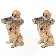 Handgemaakt vogelbadje in de vorm van een puppy van polyhars voor tuindecoratie, binnen- en buitengebruik, weerbestendig.