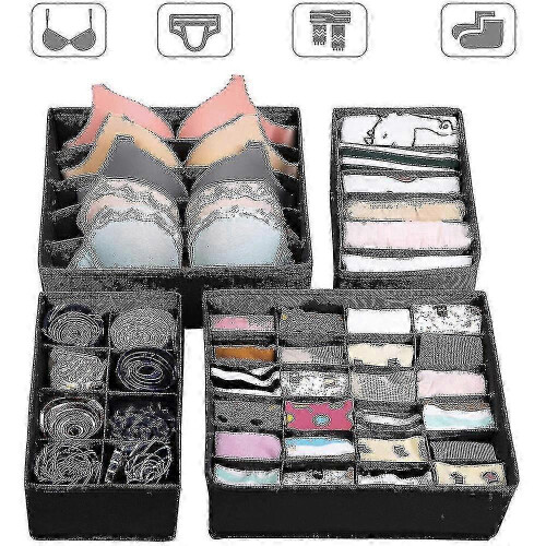 Foldable Underwear Storage Box, 4 Pack Drawer Organizer for Underwear Bra Socks, Gray 2
