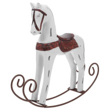 Schüttelpferd aus Holz, weiß, antikisiert, handgeschnitzt, MDF, 23,5 cm