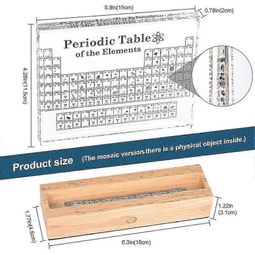 Periodic Table with Real Elements Inside Acrylic Display with 83 Samples and Colorful Light Base 1