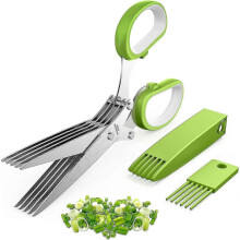 Tijeras para hierbas con 5 hojas, funda protectora y cepillo de limpieza, aptas para lavavajillas.