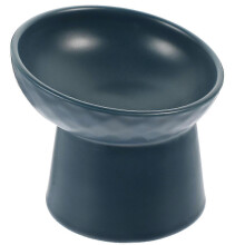 Ceramic Raised Cat Bowl Elevated Pet Food Dish Set of 3 Nordic Style Navy Blue