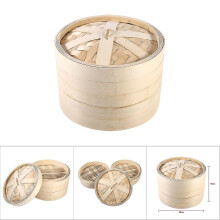 Bamboo Steamer Basket 2 Tier 22cm Natural Rice Cooking with Lid
