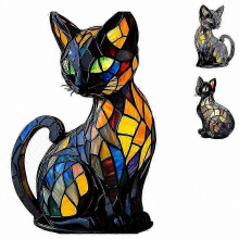 Cat Lamp Mosaic Tiffany Stained Glass Night Light, Vintage Style Resin Table Lamp with Warm LED Ambient Lighting