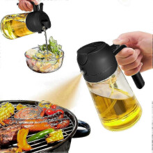 Oil Sprayer for Cooking, 2 in 1 Olive Oil Dispenser Bottle, Glass, 16oz/470ml, Refillable