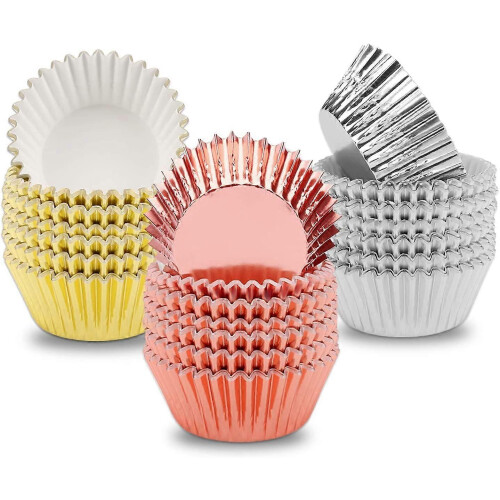 Pirottini per cupcake in alluminio, oro, argento e oro rosa, 300 pezzi, 11,5 cm