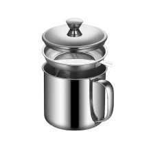 Recipiente para grasa de acero inoxidable, 1,3 L, colador de malla fina, boquilla de vertido, bandeja antideslizante