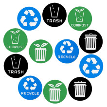 Recycling-Aufkleber aus PVC, selbstklebend, 12 Stück, quadratisch, für Mülleimer, Büro und Zuhause