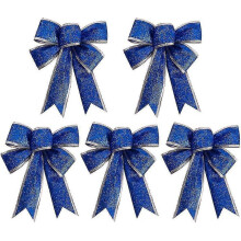Glitter Fabric Christmas Tree Bow Ribbon Ornaments for Holiday Decorations and Gift Wrapping