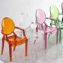 Mini Transparent Dining Chairs, 1:12 Scale Plastic Mid-Century Style for Dollhouse Miniatures, Model HK814, 4 Pieces Set