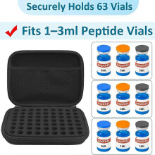 Aufbewahrungsetui für Peptide (3 ml-Fläschchen), Organizer mit 63 Fächern und Netztasche, kühlschrankgeeignetes EVA-Reiseetui