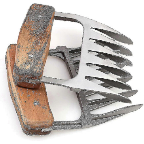 Stainless Steel Meat Claws with Wooden Handle for Shredding Pulling and Serving
