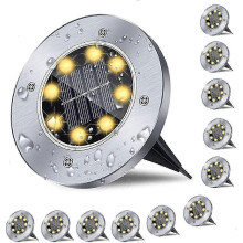 Luci solari da giardino, confezione da 12 lampade solari impermeabili per esterni, argento, nero, ABS e acciaio inossidabile