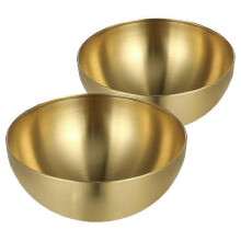 Stainless Steel Salad Bowls 2pcs Golden Stackable for Ramen Bibimbap