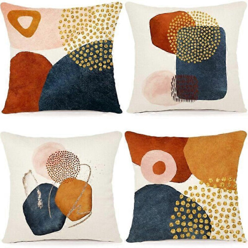 Linen Blend Cushion Covers 45x45 cm, 4PCS Geometric Pattern Decorative Pillowcases