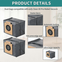 6 bolsas para polvo compatibles con la aspiradora robot Clean X8 Pro, con capa de carbón activado.