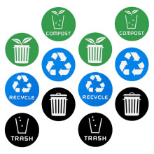 Mülleimer-Aufkleber, selbstklebende PVC-Recycling-Etiketten, quadratisch, 10 cm, 12er-Packung