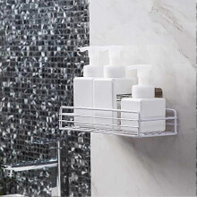 Estante de ducha de pared con ganchos, estante de baño de hierro blanco para baño y cocina.