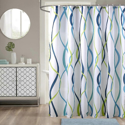 Wasserdichter Duschvorhang aus Polyester mit gestreiftem Wellenmuster 1