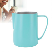 Jarra para espumar leche, acero inoxidable 304, 700 ml, boquilla plana azul.