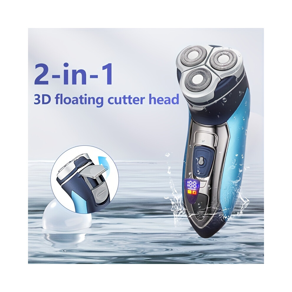 Photos - Hair Clipper  3D Floating Electric Razor for Men with LED Display, Type-C Charging, Stainless Steel Blades Perfect Gift for Dad or(Blue)