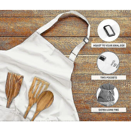 Adjustable Bib Apron 2 Pack, Polyester Sleeveless Aprons with Pockets for Stain Resistance 1