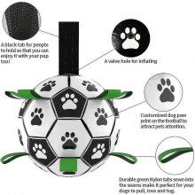 Ballon de football pour chien avec poignées pour des jeux interactifs de tir à la corde et d'eau, pompe incluse