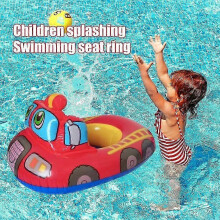 Inflatable Fire Truck Swim Ring, Thickened Large Pool Float with Steering Wheel