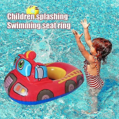 Inflatable Fire Truck Swim Ring, Thickened Large Pool Float with Steering Wheel