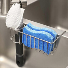 2-in-1 Sink Caddy for Double Bowl Kitchen Sink, Stainless Steel Sponge and Brush Holder