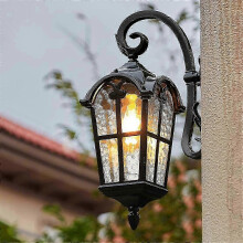 Waterproof Exterior Outdoor Wall Light, Dusk to Dawn, IP65, 3000K 30W, Aluminum Glass, Matte Black Gold Edges