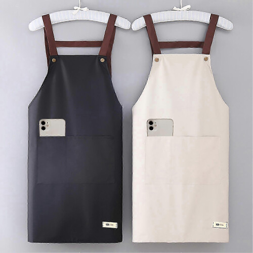 Cooking Apron PVC Adjustable Halter with Front Pocket Waterproof Oil-Proof 1