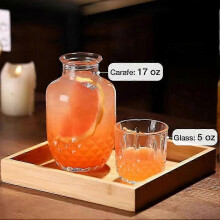 Nachttisch-Set mit Wasserkaraffe und Glas, 500 ml lebensmittelechte, dickwandige, bleifreie Glaskaraffe mit 150 ml Trinkbecher