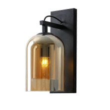 Vintage Wall Sconce with Glass Shade, Black Metal Mid Century Vanity Light for Bathroom Bedroom Hallway