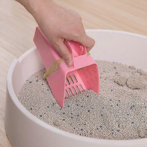 Kattenbakschepje met afvalzakhouder, roze ABS-plastic, zeefschepje. 2
