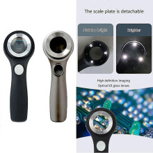 Lupa ocular 60 aumentos, lente cristal 30 mm, 3 LED blancos 3 LED UV, recargable USB, marco aluminio ABS para inspección joyas