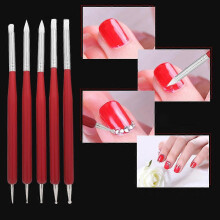 Ensemble de 5 stylos à points pour ongles à 2 embouts, pinceau en silicone et acier inoxydable pour peinture gel UV, rose/rouge
