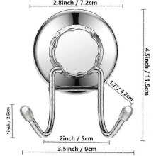 Stainless Steel Suction Cup Hooks 2 Pack, Damage Free for Tile Glass Mirror