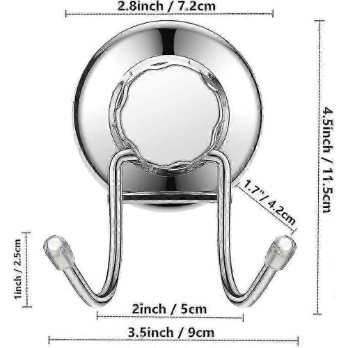 Stainless Steel Suction Cup Hooks 2 Pack, Damage Free for Tile Glass Mirror