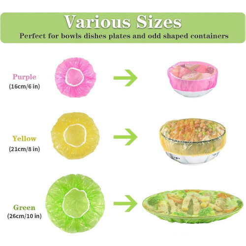 Bowl Covers 3 Sizes 60 Pcs Reusable Elastic Stretch Food Storage Plastic Shower Caps 2