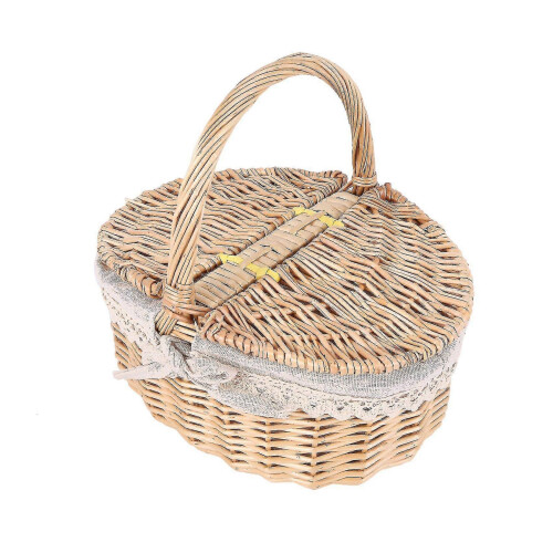 Woven Wicker Picnic Basket with Handle, Removable Linen Lining, Double Lid 1