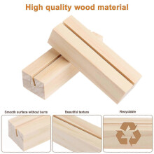Supporto per foto in legno, 25 pezzi, in legno massello beige, 7,2x2,5 cm, per esposizione di numeri di tavolo e menù.