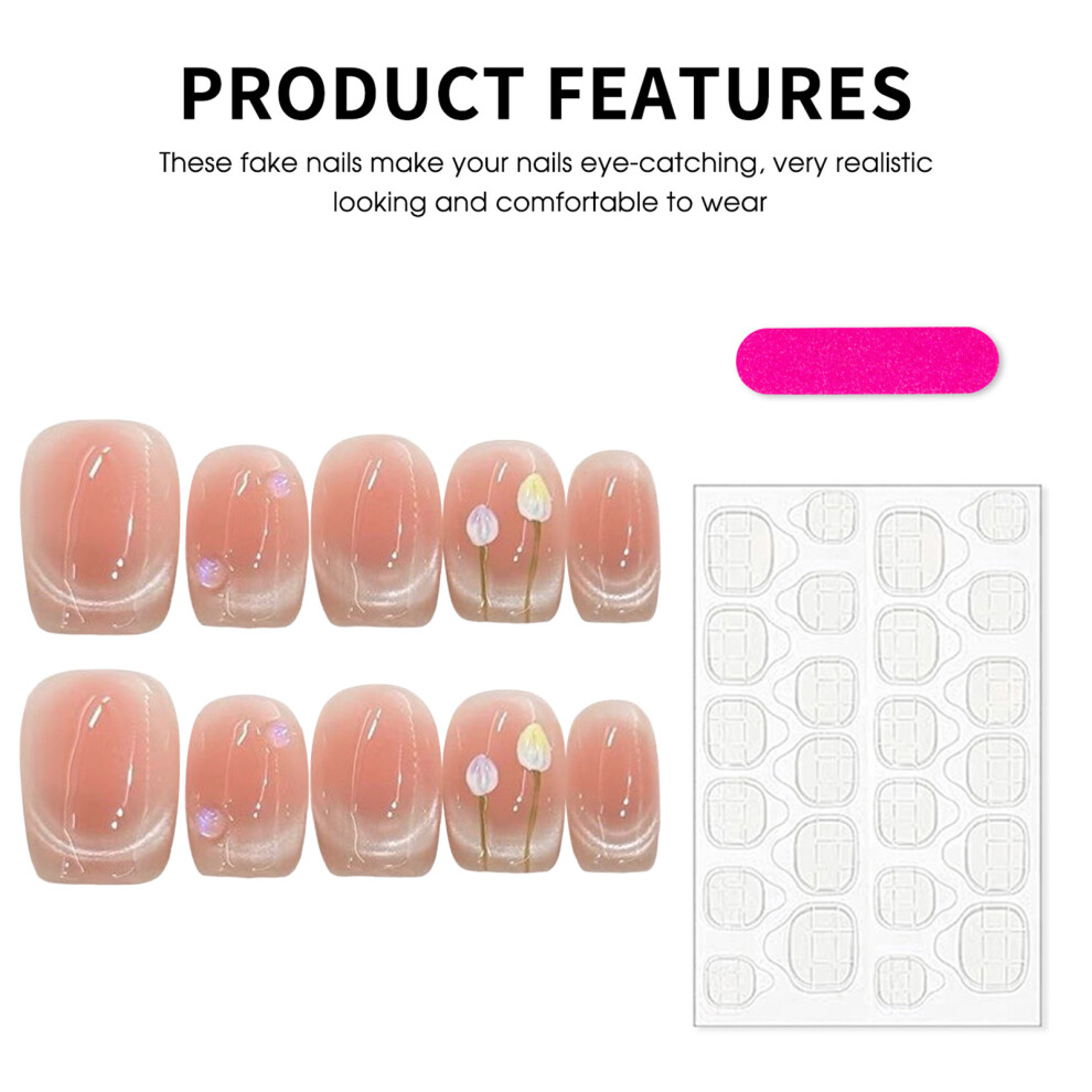 Bright-Home (153) Blush Pink Short Fake Nails With Cat Eyes Durable & Never Splitting Comfort Fake Nails For Professional Nail Art Salon S