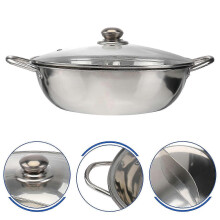 Hot Pot Cooker with Glass Lid, 304 Stainless Steel Dual Sided Divider for Induction and Gas Stove