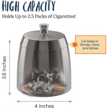 Stainless Steel Ashtray with Lid Windproof Indoor Outdoor Use Large Capacity